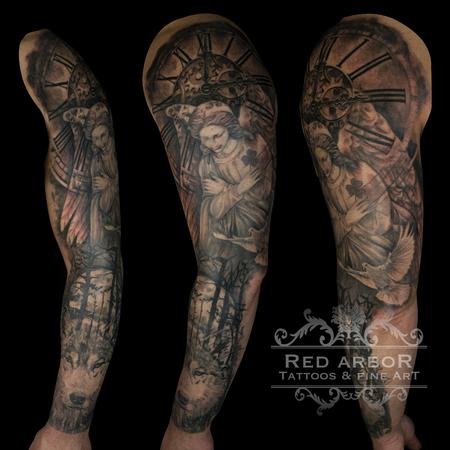 Tattoos - Angel Wolf Memorial Clock Tattoo - 130080